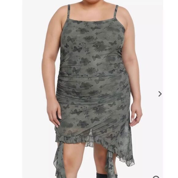 Hot Topic Green Butterflies & Flowers Asymmetrical Dress Size - Picture 7 of 7